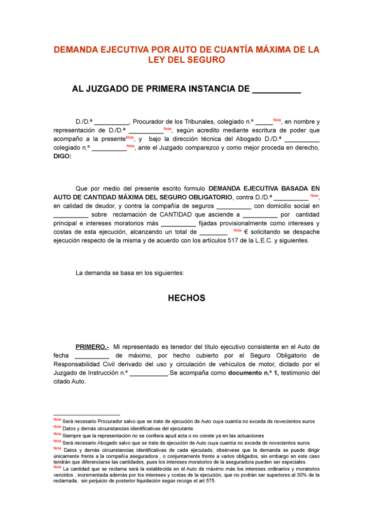 Modelo demanda ejecutiva reclamación cantidad Agenda